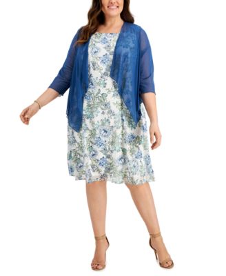 Connected - Plus Size Printed Dress and Mesh Jacket