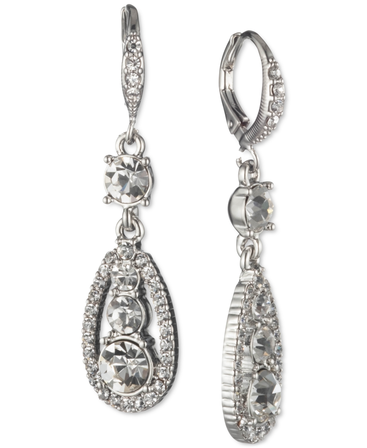 Crystal Double Drop Earrings - Silver
