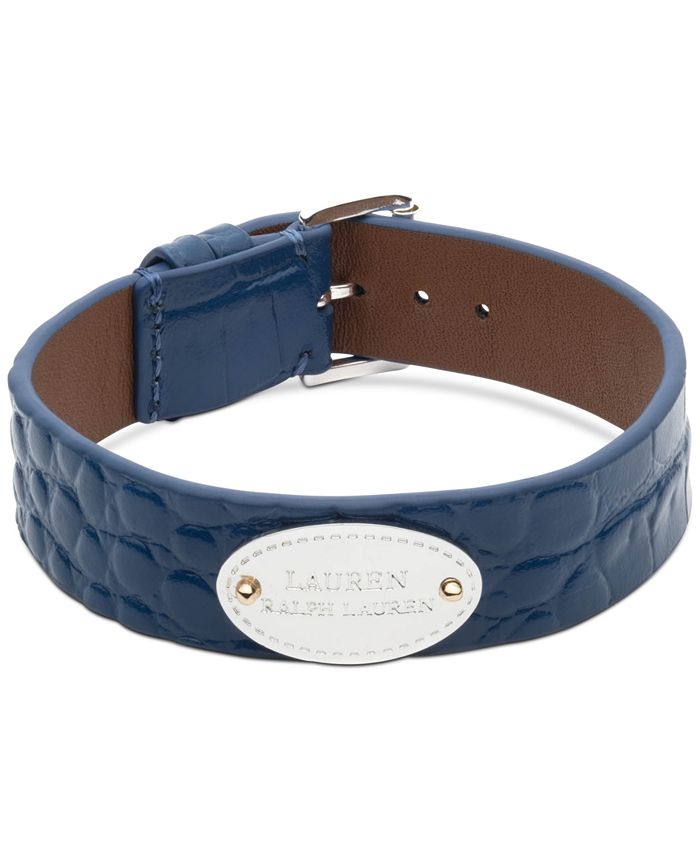 Lauren Ralph Lauren Two Tone Logo Plate Blue Croc Embossed Leather