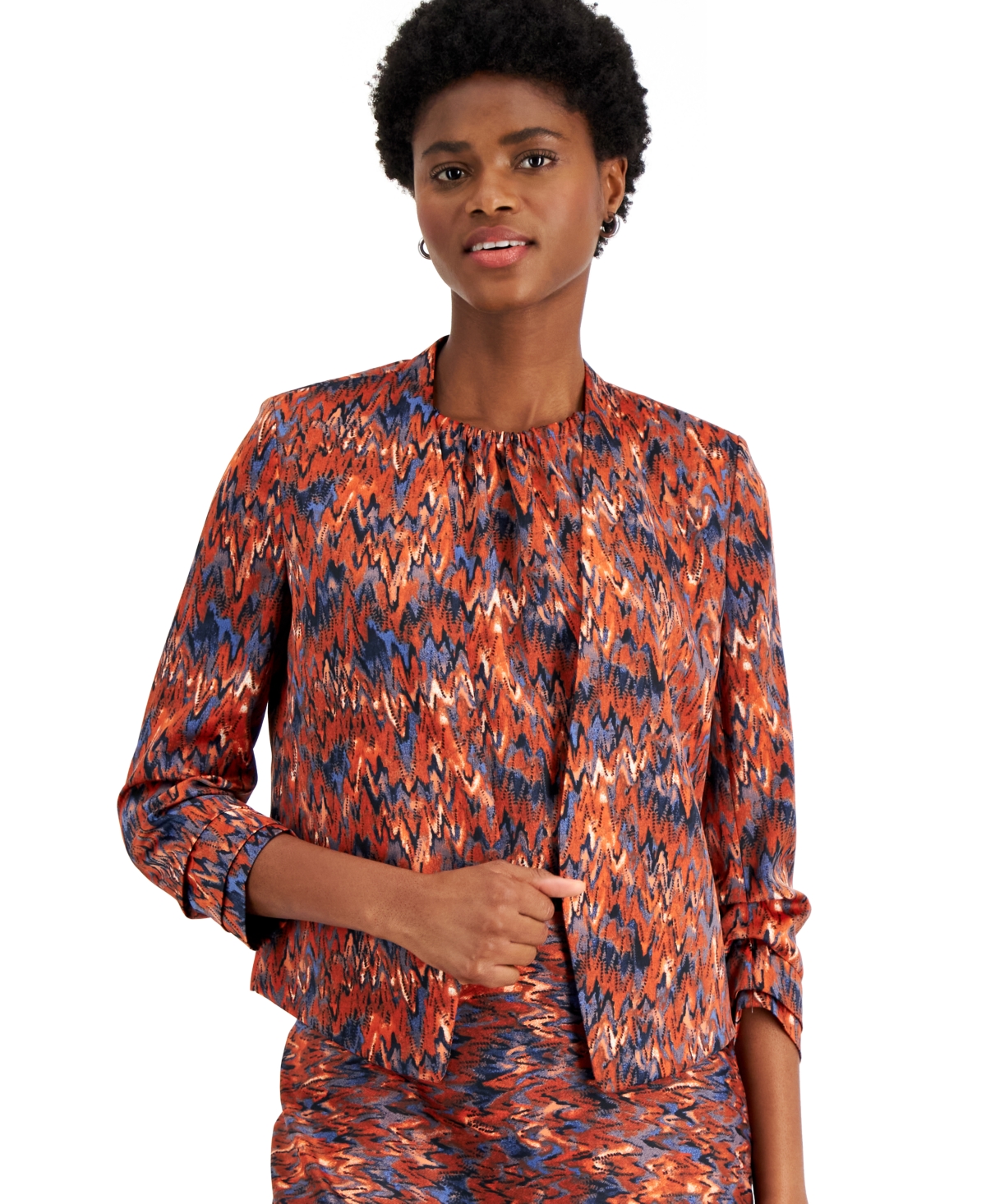 Bar Iii Women's Ikatprint Scrunchsleeve Blazer, Created For Macy's In