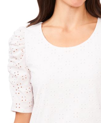 売れ筋商品|||セセ カットソー トップス レディース Women's Short Sleeve Eyelet-Embroidered Knit Top Ultra White CeCe Women's Short Sleeve Eyelet-Embroidered Knit Top - Macy's