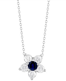 Sapphire (3/8 ct. t.w.) & Diamond (1 ct. t.w.) Flower 18" Pendant Necklace in 14k White Gold