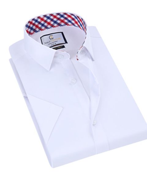 Мужская рубашка Suslo Couture Slim Fit Performance Short Sleeves Solid Button Down Shirt, цвет: Белый
