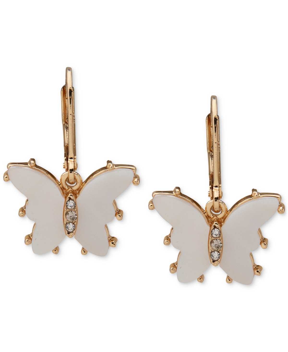 Gold-Tone Pave & Stone Butterfly Drop Earrings - White