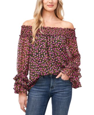 CeCe Petite Off-The-Shoulder Printed Blouse - Macy's