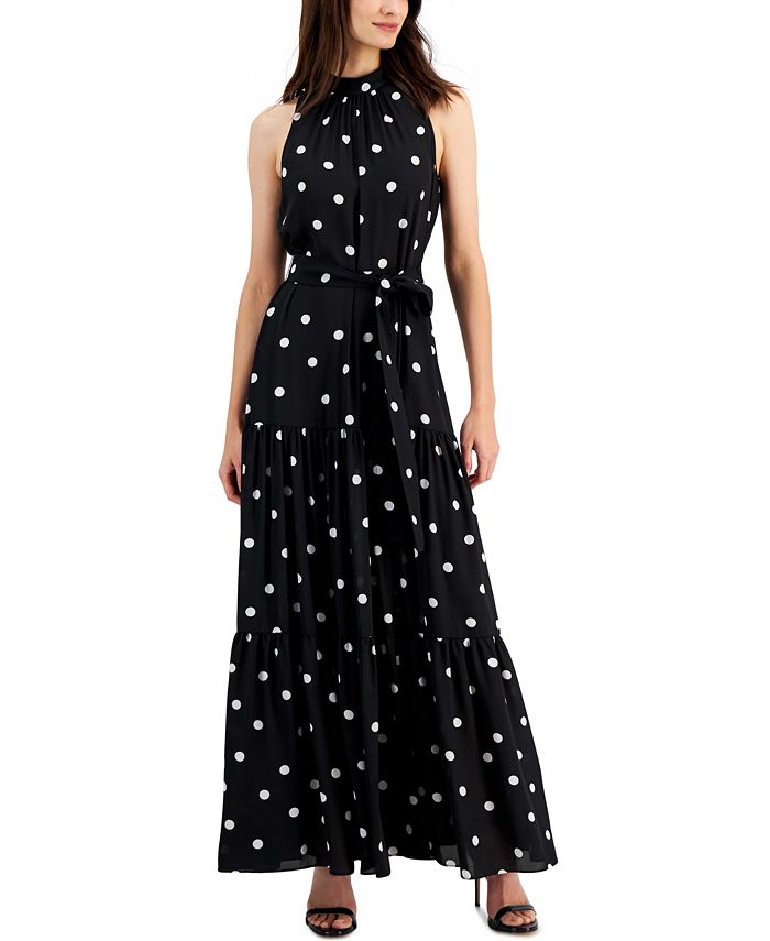 Anne Klein Petite Polka Dot Tiered Maxi Dress Macy s