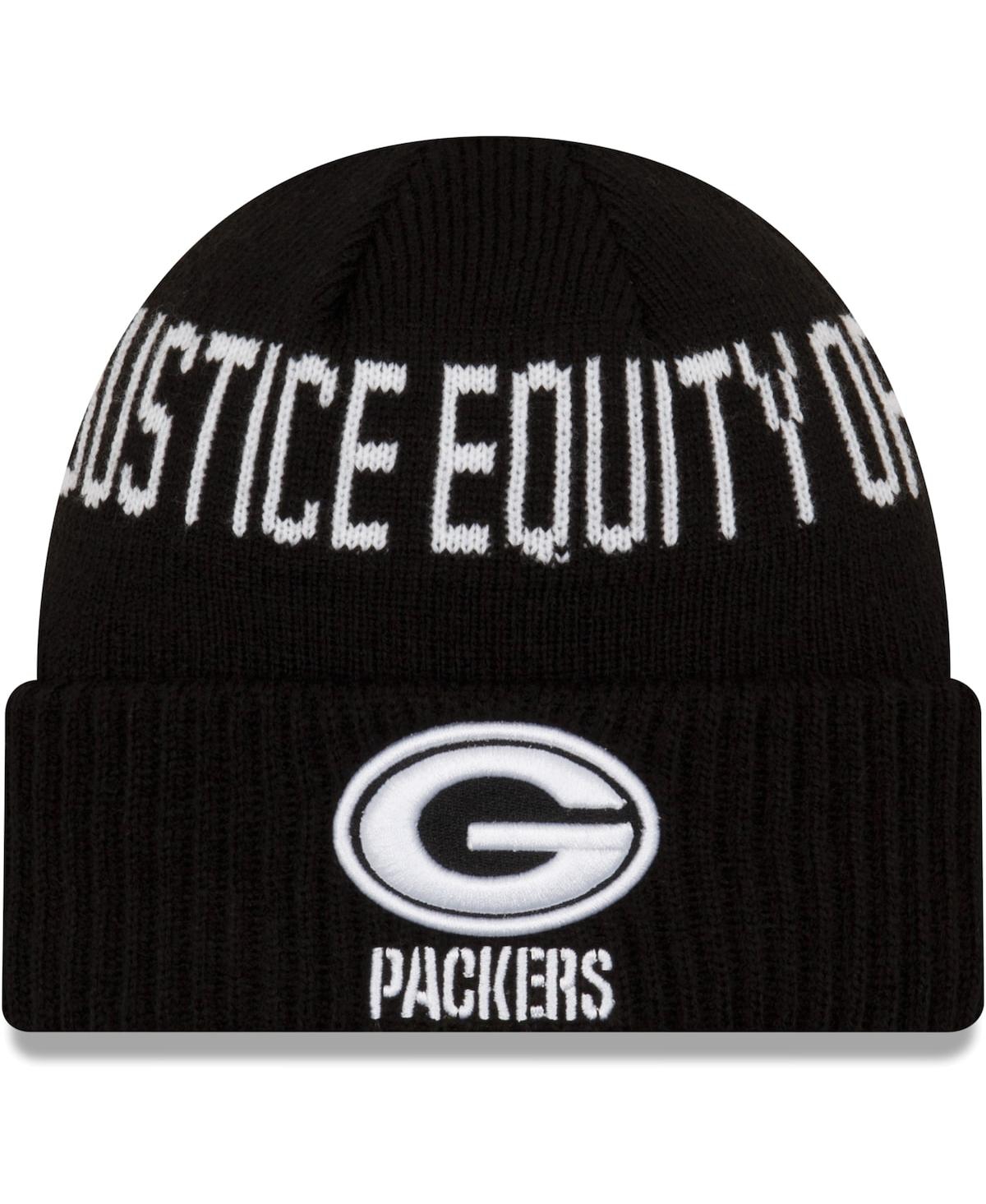 New Era Kids' Big Boys And Girls Black Green Bay Packers Social Justice Cuffed Knit Hat