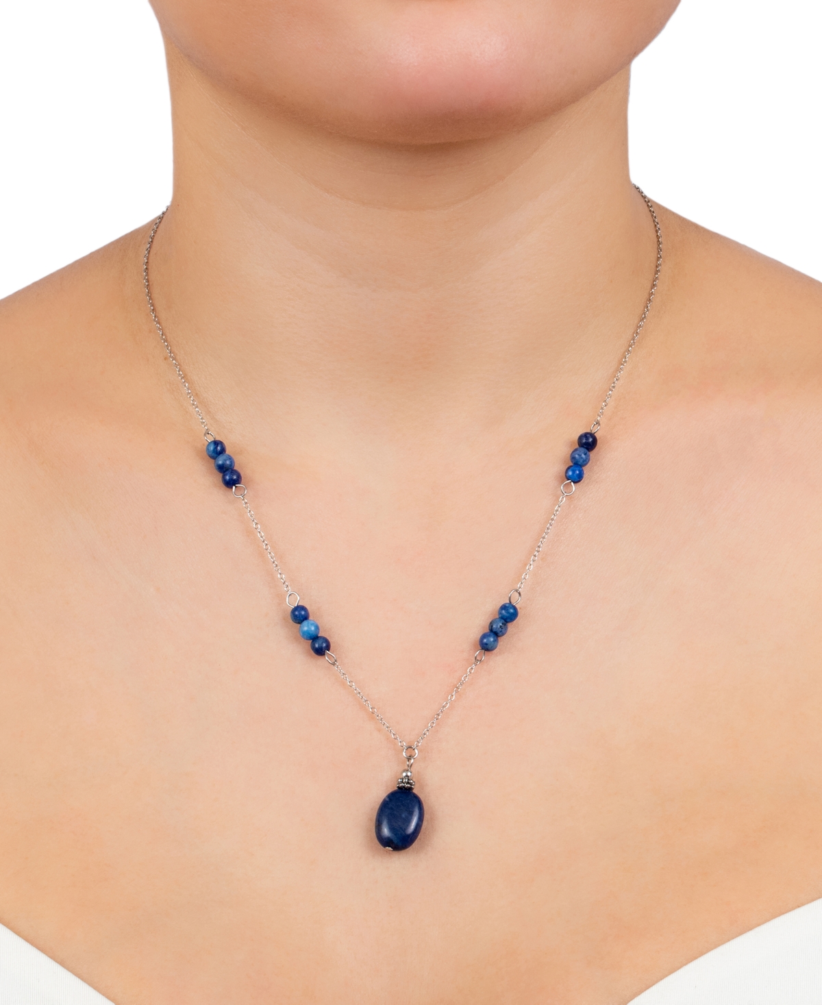 Giani Bernini Rose Quartz Bead Pendant Necklace (5 ct. t.w.) in Sterling Silver (Also in Turquoise, Sodolite, Amethyst & Red Jasper), Created for