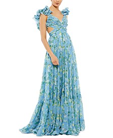 Ruffled Lace-Up Evening Gown