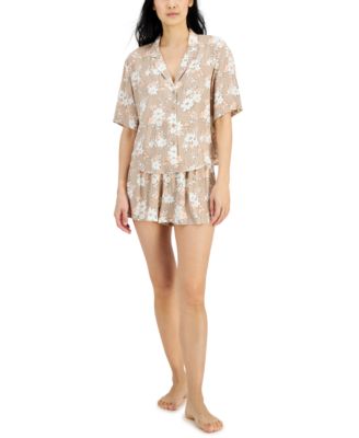 Photo 1 of SIZE LARGE - Alfani Women's Notch-Collar & Pajama Shorts Set, Created For Macy's