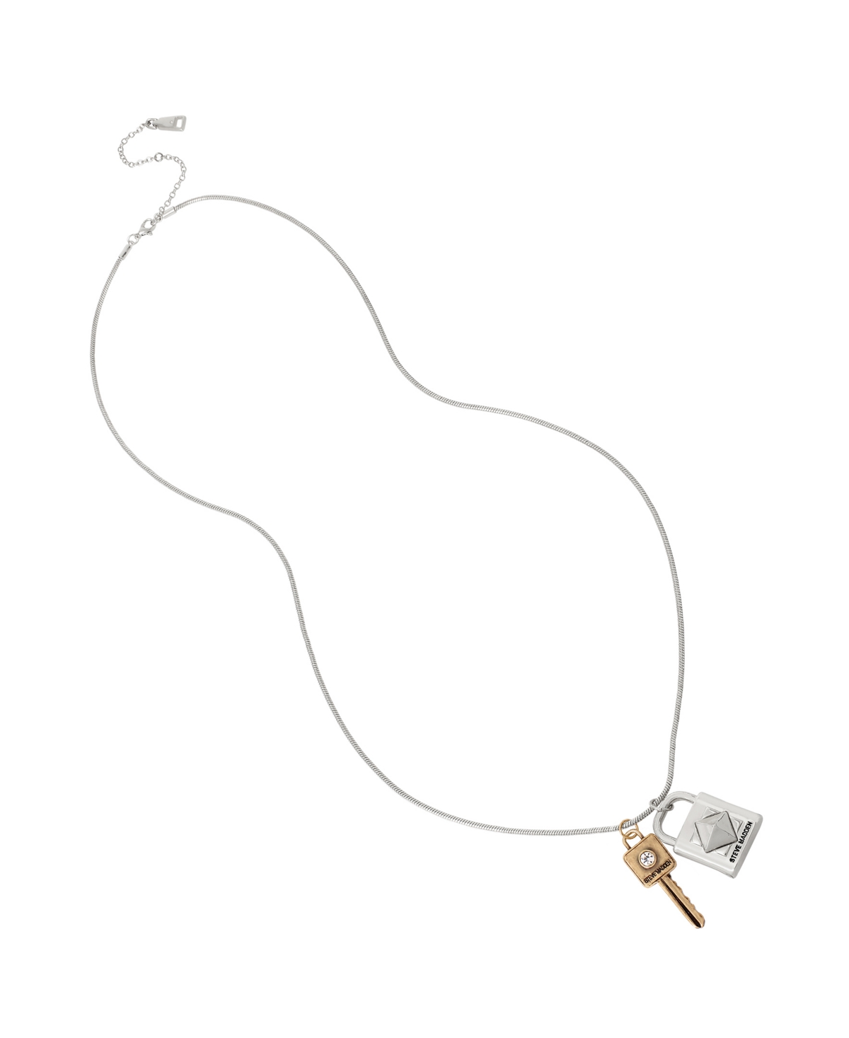 Padlock Key Pendant Long Necklace - Crystal