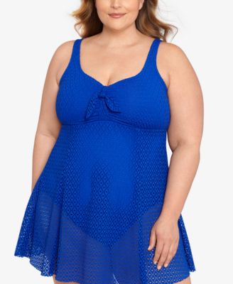 Swim Solutions - Plus Size Knot-Front Tummy-Control Swimdress