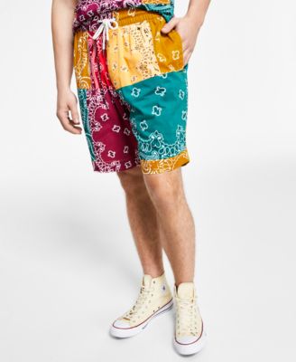 Sun + Stone - Men's Cillian Regular-Fit Bandana Patchwork-Print Drawstring Shorts