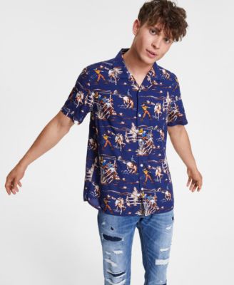 Sun + Stone - Men's Billy Regular-Fit Cowboy-Print Camp Shirt