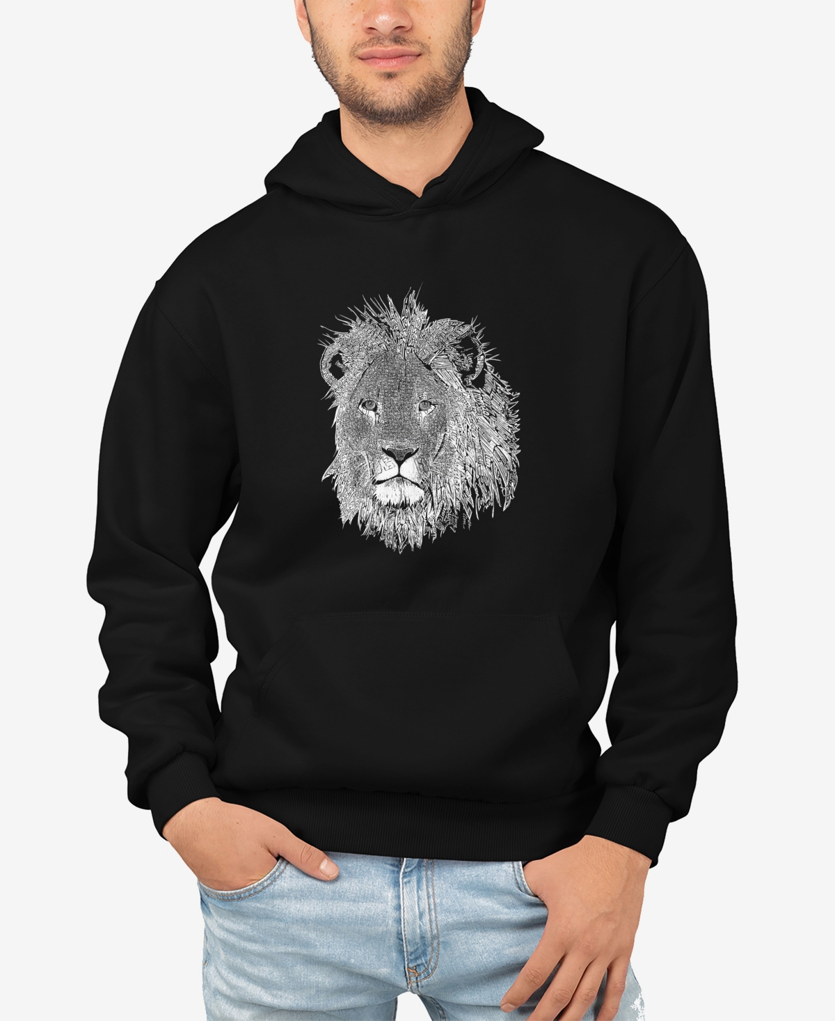 La Pop Art Men's Word Art Lion Hooded Sweatshirt