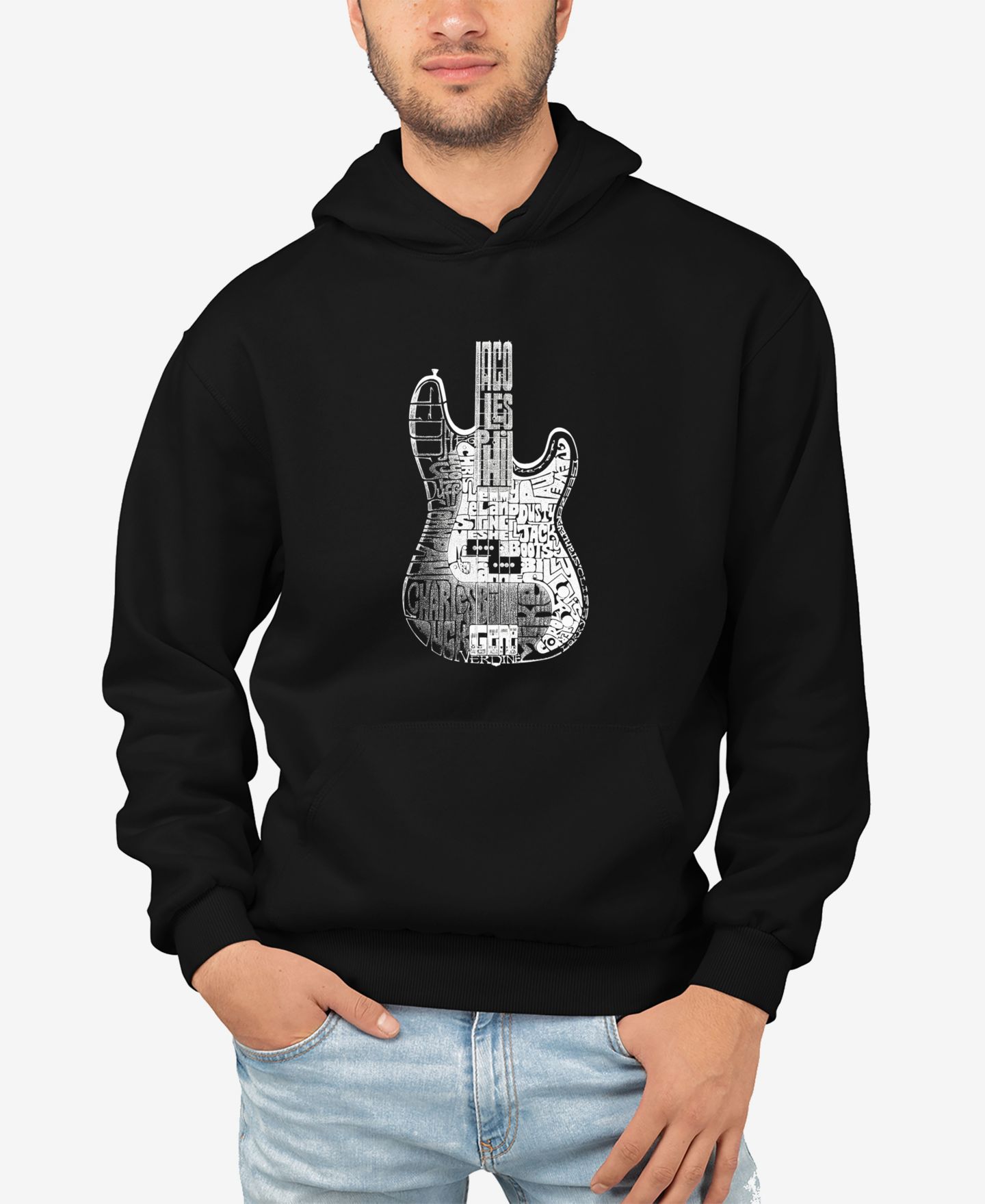 Мужское худи LA Pop Art Word Art Bass Guitar Hooded, цвет: Чёрный — фото 1