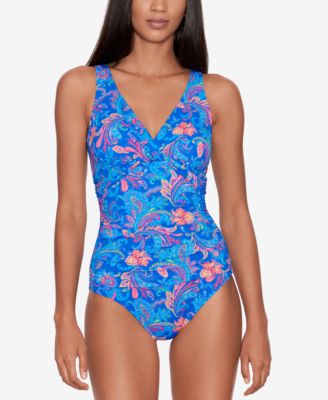 로렌 랄프로렌 Lauren Ralph Lauren Womens Printed Twist-Front Pleated Tummy-Control One-Piece Swimsuit,Summer Paisley