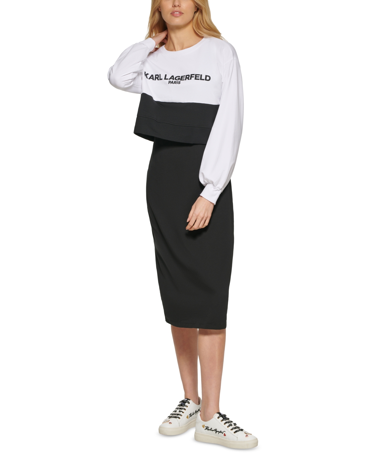 Karl Lagerfeld Paris Women's Colorblock Logo Midi Dress