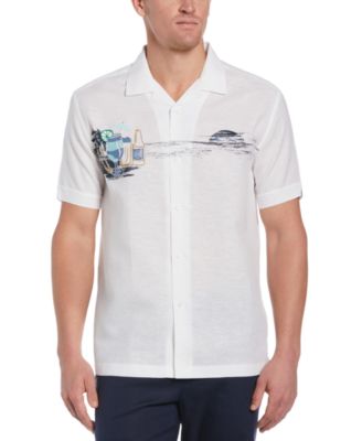 Textured Scenic-Print Camp Shirt 