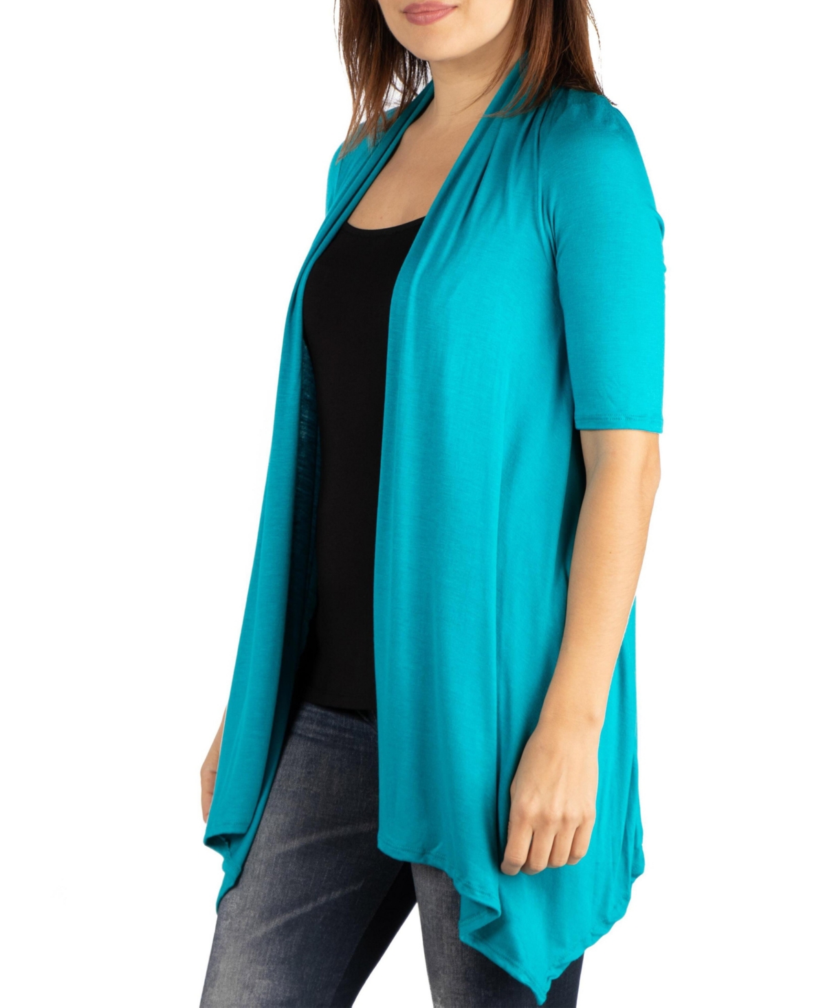 24seven Comfort Apparel Loose Fit Open Front with Half Sleeve Cardigan