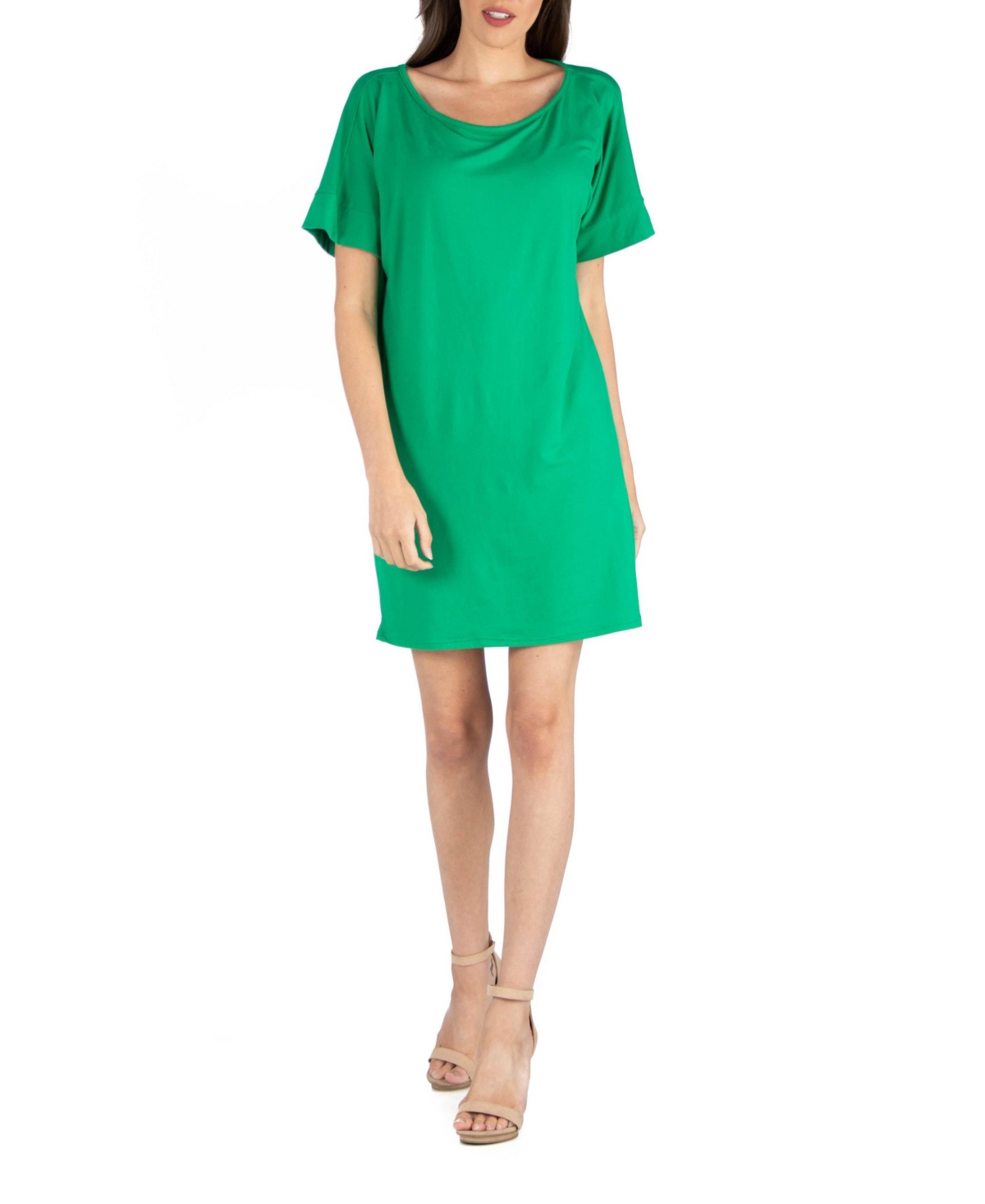 24seven Comfort Apparel Women's Loose Fit Tshirt Dress With Boat Neck