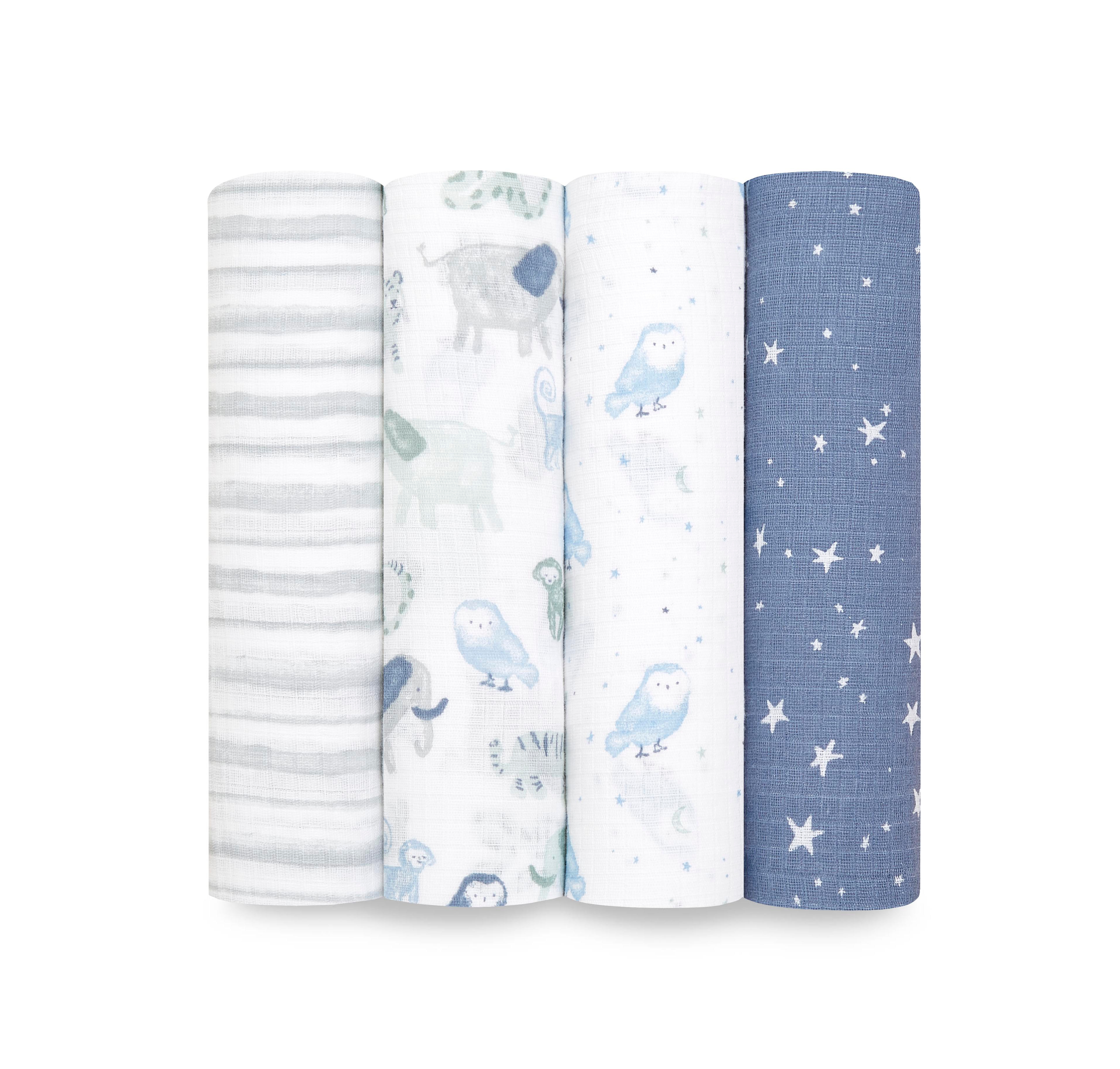 aden by aden + anais Baby Boys Printed Swaddle Blankets, Pack of 4