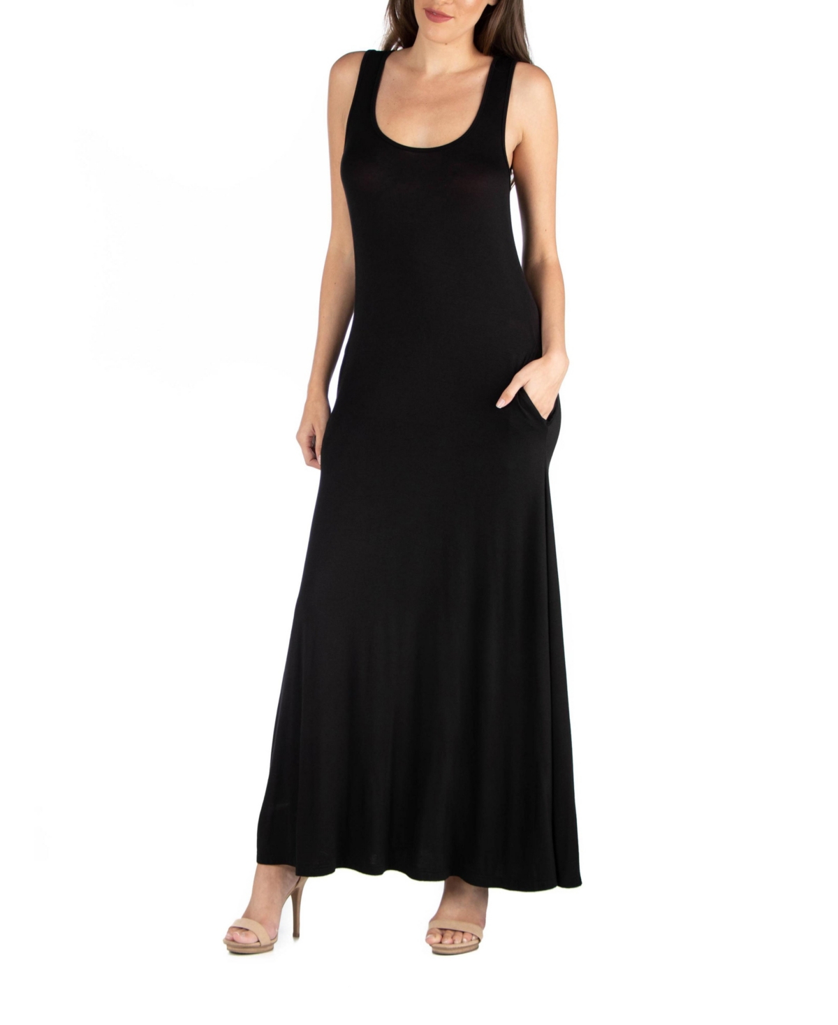 Shop 24seven Comfort Apparel Women's Scoop Neck Sleeveless Maxi Dress With Pockets In Black