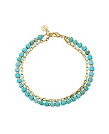 14K Gold Flash Plated Reconstituted Turquoise Paperlink Chain Double Bracelet