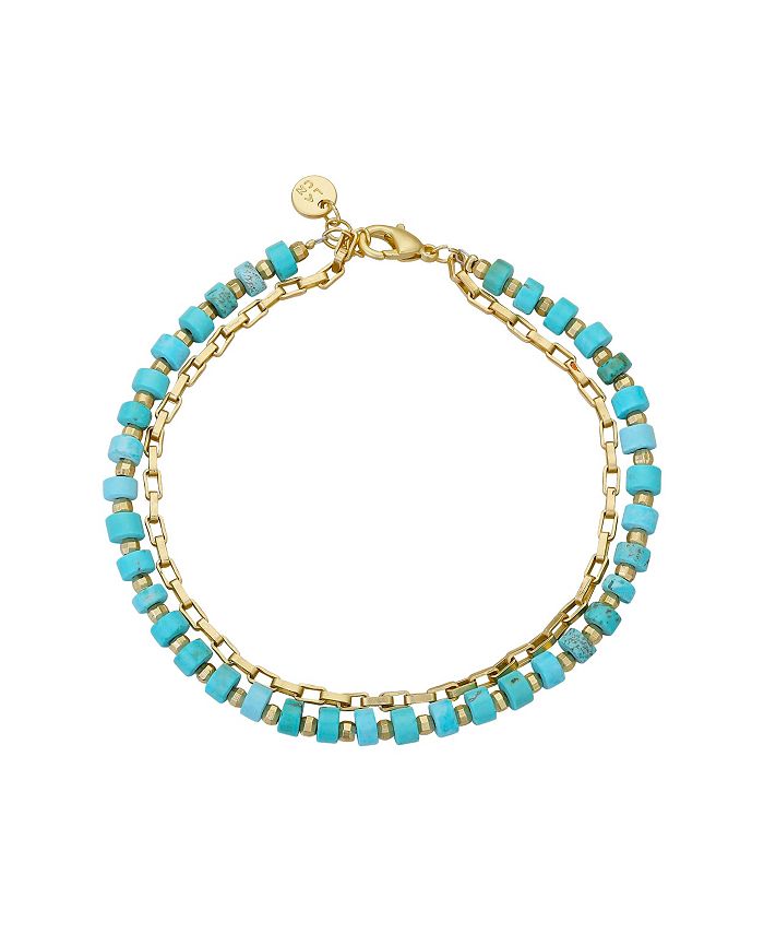 Unwritten 14K Gold Flash Plated Reconstituted Turquoise Paperlink Chain ...