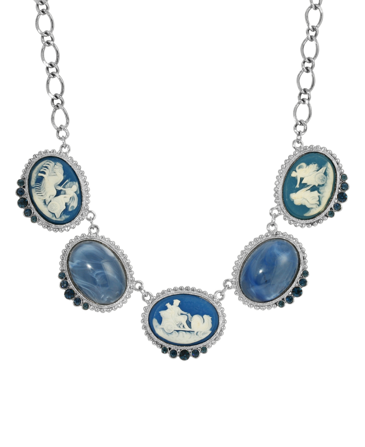 2028 Silver-tone Chariot Cameo And Montana Stones Adj Necklace, 16" + 3" In Blue