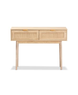 Baird Mid-Century Modern Finished Wood and Rattan 2 Drawer Console Table