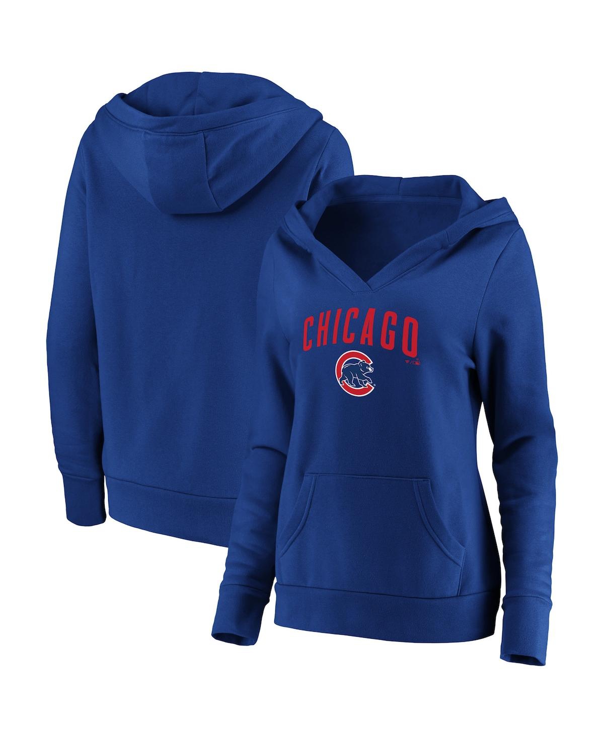 Shop Fanatics Women's  Royal Chicago Cubs Core Team Lockup V-neck Pullover Hoodie