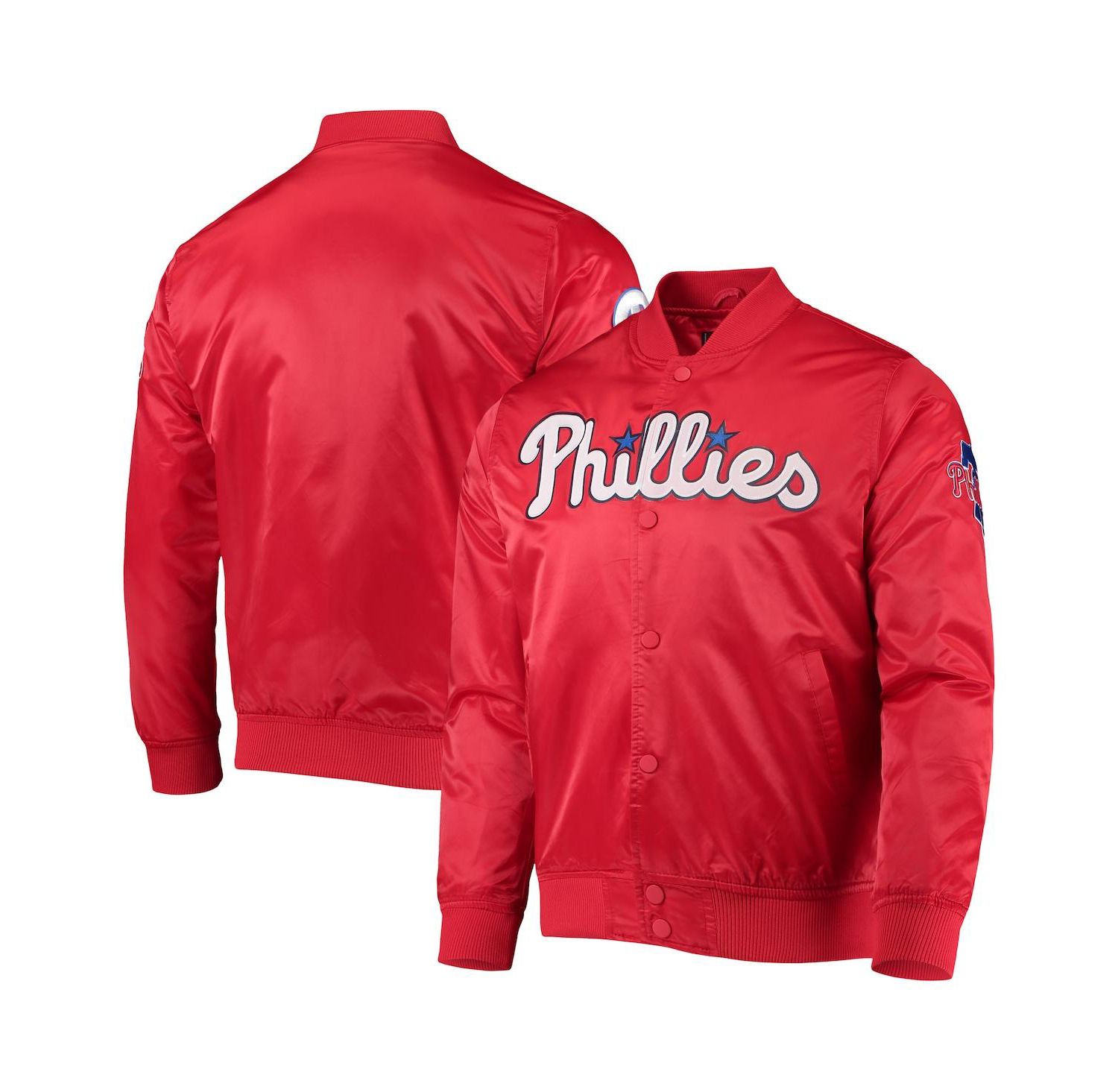 Men's Red Philadelphia Phillies Wordmark Satin Full-Snap Jacket