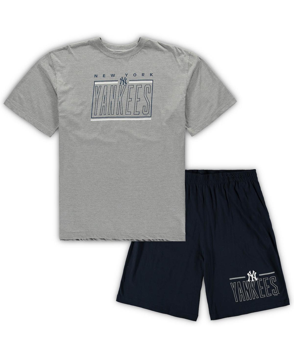 Men's Concepts Sport Heathered Gray, Navy New York Yankees Big and Tall T-shirt and Shorts Sleep Set - Heathered Gray, Navy