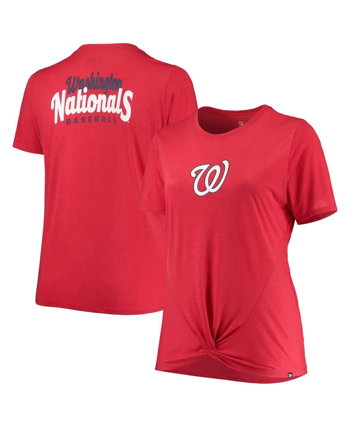Women's New Era Red Washington Nationals Plus Size 2-Hit Front Knot T-shirt - Red