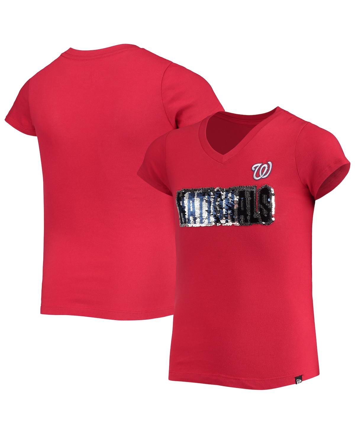 NEW ERA BIG GIRLS NEW ERA RED WASHINGTON NATIONALS FLIP SEQUIN TEAM T-SHIRT 