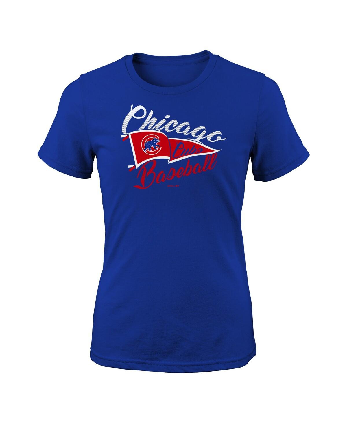 Outerstuff Kids' Big Girls Royal Chicago Cubs Team Fly The Flag T-shirt