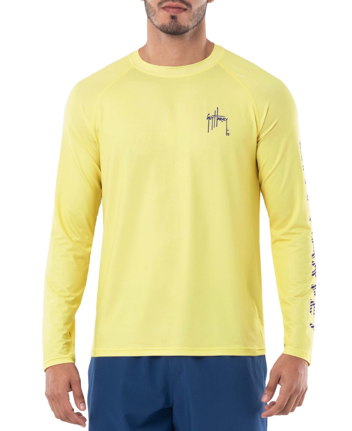 Guy Harvey Men's Sunset Sailfish Moisture-wicking Upf 50 Logo Graphic Raglan-sleeve T-shirt In Sunshine