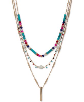 Photo 1 of lonna & lilly Gold-Tone Bar & Mixed Bead Layered Pendant Necklace, 16" + 3" extender