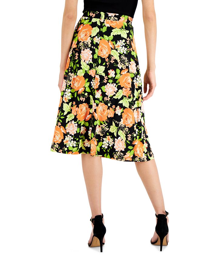 Kasper Petite Floral-Print Flared Midi Skirt - Macy's