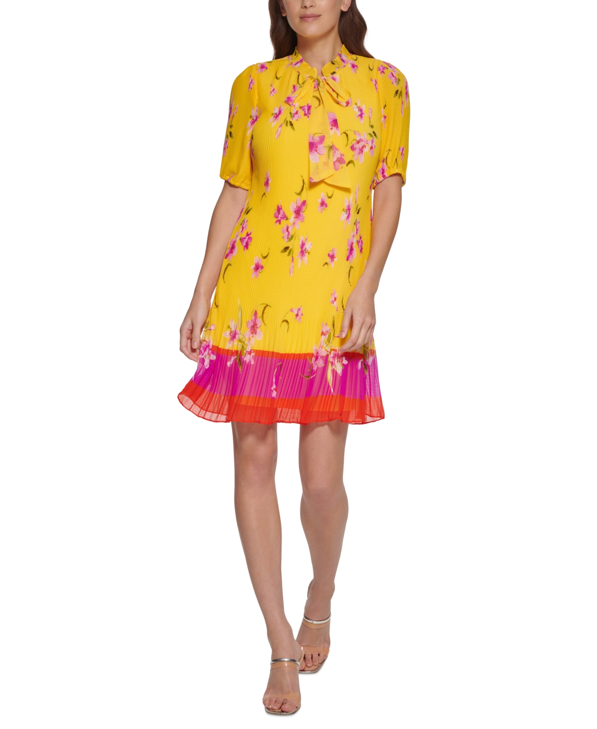 Dkny Pleated Chiffon Dress In Sunshine Multi ModeSens