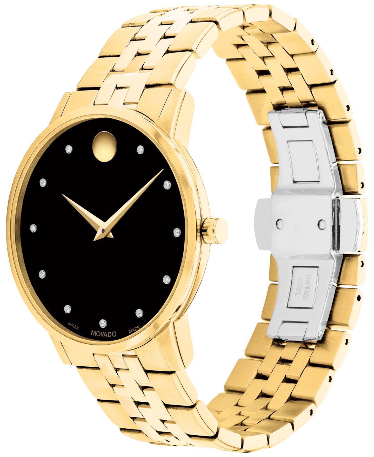 Часы Movado Unisex Swiss Museum Classic Diamond (1/20 ct. t.w.) Gold PVD Stainless Steel Bracelet Watch 40mm — фото 2