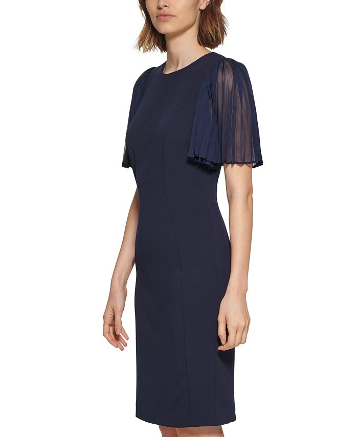 Calvin Klein Women's Pleated Illusion-Sleeve Sheath Dress - Macy's