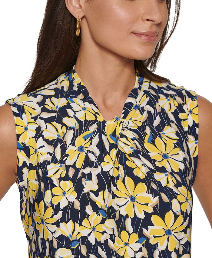 Tommy Hilfiger Women's Floral Print Button FronT-Shirt Yellow Size Large