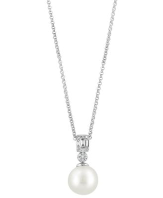 EFFY&reg; Cultured Freshwater Pearl (9mm) & Diamond (1/10 ct. t.w.) 18" Pendant Necklace in 14k White Gold