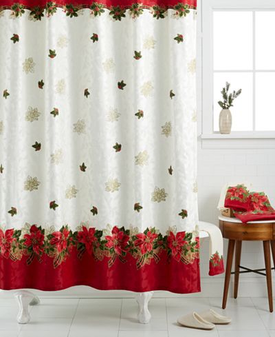 Lenox Holiday Poinsettia Tartan Shower Curtain - Bath Towels - Bed ...