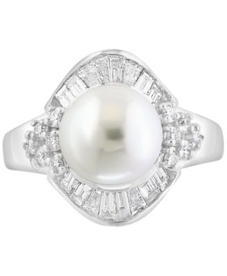 EFFY&reg; Cultured Freshwater Pearl (11mm) & Diamond (1 ct. t.w.) Halo Ring in 14k White Gold