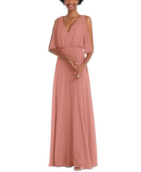 Женское платье After Six V-Neck Split Sleeve Blouson Bodice Maxi, цвет: Пустынный розовый