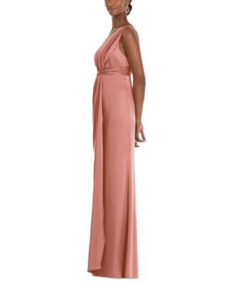 Women's One-Shoulder Draped Twist Empire Waist Trumpet Gown