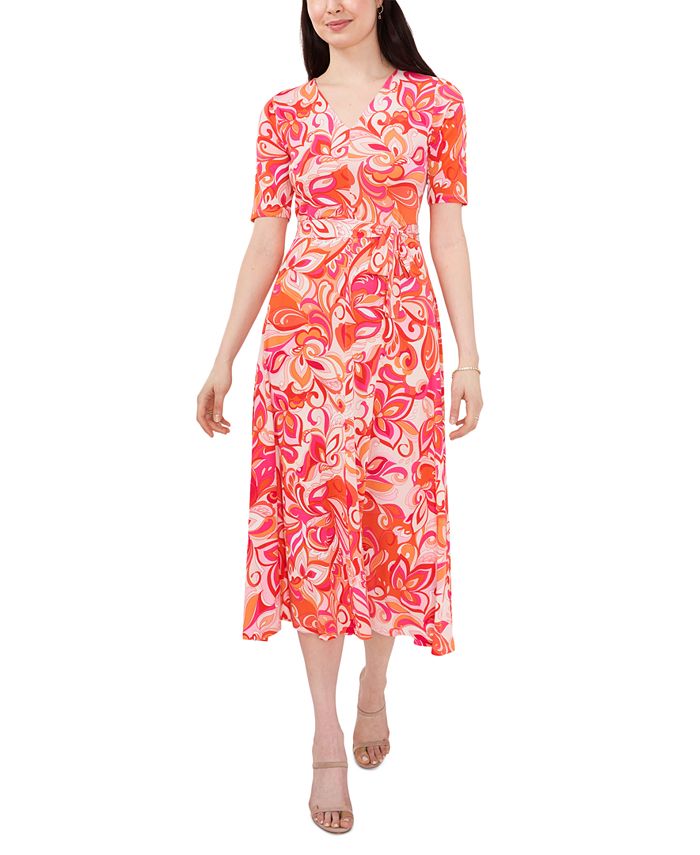 MSK Women's Printed Belted Midi Dress Macy's